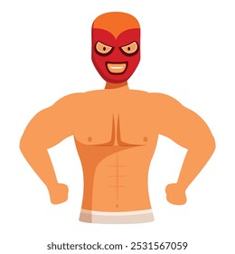 Muscular luchador wrestler wearing a red mask is flexing his muscles, ready for the fight