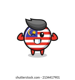 the muscular malaysia flag badge character is posing showing his muscles , cute style design for t shirt, sticker, logo element