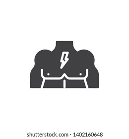Muscular male chest vector icon. filled flat sign for mobile concept and web design. Body chest muscles glyph icon. Symbol, logo illustration. Pixel perfect vector graphics