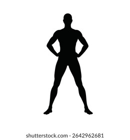 Muscular masculino silhueta forte fisiculturista pose.