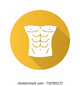 Muscular Male Torso Flat Design Long Shadow Glyph Icon. Vector Silhouette Illustration