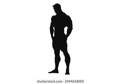 Paquete de Vector de silueta de hombre muscular negro, Clipart de silueta de culturista 