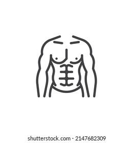 Muscular Man Body Line Icon. Linear Style Sign For Mobile Concept And Web Design. Bodybuilder Torso Outline Vector Icon. Symbol, Logo Illustration. Vector Graphics