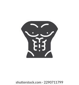 Muscular man body vector icon. filled flat sign for mobile concept and web design. Bodybuilder torso glyph icon. Gym symbol, logo illustration. Vector graphics