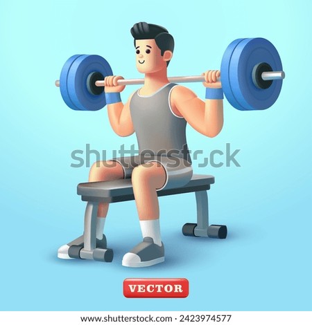 Muscular man fitness weightlifting, 3d vector. Perfect for sports and health