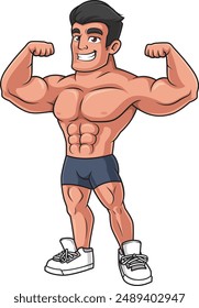 Muscular man flexing vector illustration