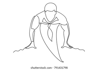 A Muscular Man In The Form Of A Gin From A Lamp. Delivery Of Pizza, Cargo, Rapid Response Of Security Services. Vector Graphics. White Background. Continuous Line Drawing