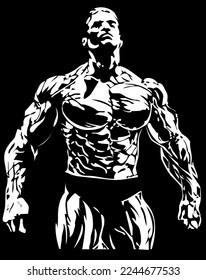 muscular man illustration black background