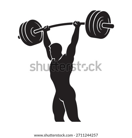 Muscular Man Lifting Barbell Overhead in Weightlifting or Bodybuilding Silhouette