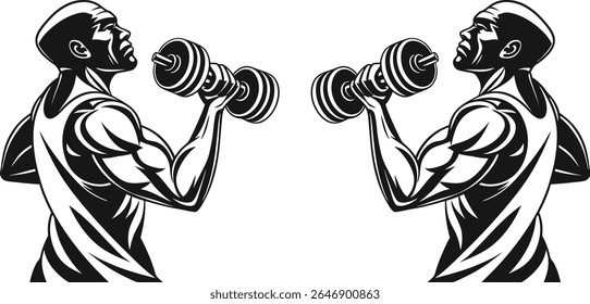 Muscular Man Lifting Dumbbells GYM Fitness Workout Vector Illustration