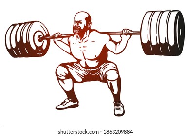 Muscular man lifting weights - Hand drawn - Out line
