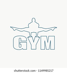 Muscular man outline silhouete on gym word. Bodybuilding relative image