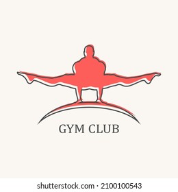 Muscular man posing on arch. Bodybuilding emblem