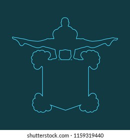 Muscular man posing on shield emblem. Bodybuilding coat of arm. Outline design sport badge or emblem