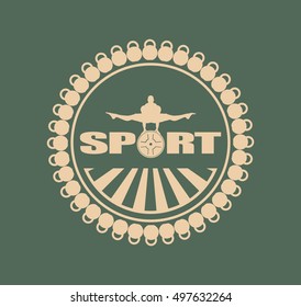 Muscular man posing. Vector silhouette. Bodybuilding coat of arms. Sporty style stamp