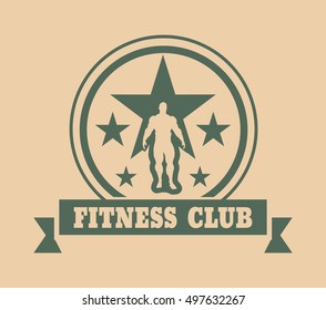Muscular man posing. Vector silhouette. Bodybuilding coat of arms. Sporty style stamp