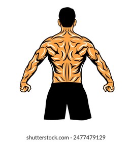 muscular man rear view vector illustration