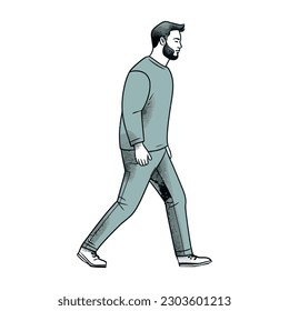 Muscular man running with happiness over white
