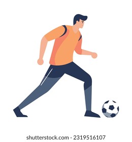 Muscular man running with soccer ball icon isolated