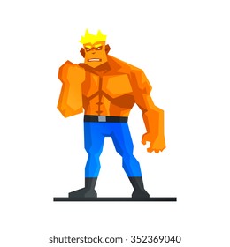 Muscular man shows his strength vector illustration