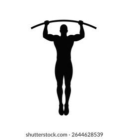 Muscular homem silhueta pendurado puxar o exercício de fitness bar.