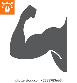 Icono músculo hombre sólido, ícono estilo glifo para sitio web o aplicación móvil, fitness y cuerpo, ilustración vectorial fuerte, gráficos vectoriales con trazos editables.