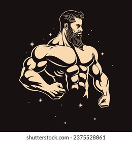 Hombre muscular, elegante ilustración de la fuerza muscular, figura sana, figura deportiva