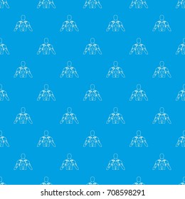 Muscular man with tattoo pattern repeat seamless in blue color for any design. Vector geometric illustration