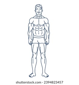 Muscular man. Vector outline illustration of a bodybuilder on a white background.