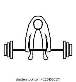 Muscular man weightlifter doing raising the barbell Sportsman raising weights silhouette icon outline black color