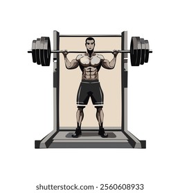 Muscular man working out in the gym, fitness sport vector drawing