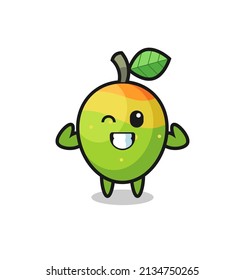 the muscular mango character is posing showing his muscles , cute style design for t shirt, sticker, logo element