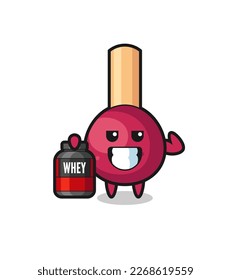 the muscular matches character is holding a protein supplement , cute style design for t shirt, sticker, logo element