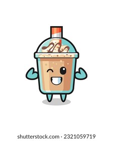 the muscular milkshake character is posing showing his muscles , cute style design for t shirt, sticker, logo element