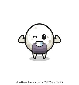 the muscular onigiri character is posing showing his muscles , cute style design for t shirt, sticker, logo element