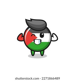 the muscular palestine flag badge character is posing showing his muscles , cute style design for t shirt, sticker, logo element