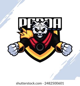 Muscular Panda wearing a Golden Shoulder Armor with Red Cleveage