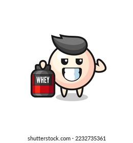 the muscular pearl character is holding a protein supplement , cute style design for t shirt, sticker, logo element