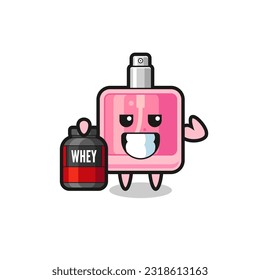 the muscular perfume character is holding a protein supplement , cute style design for t shirt, sticker, logo element