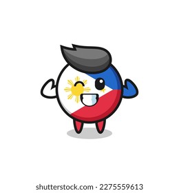 the muscular philippines flag badge character is posing showing his muscles , cute style design for t shirt, sticker, logo element
