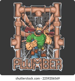 a muscular plumber carrying a large key inside an underground passage