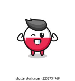 the muscular poland flag badge character is posing showing his muscles , cute style design for t shirt, sticker, logo element