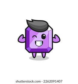the muscular purple gemstone character is posing showing his muscles , cute style design for t shirt, sticker, logo element