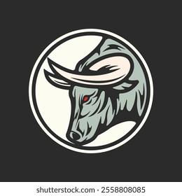 Muscular raging bull head vector illustration on dark background
