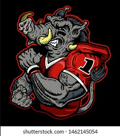 muscular razorback football player mascot for school, college or league