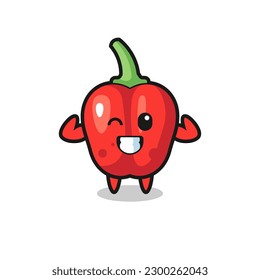 the muscular red bell pepper character is posing showing his muscles , cute style design for t shirt, sticker, logo element