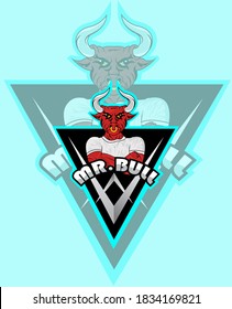 muscular red bull  with arms folded and facing forward  suitable for team logo, e-sport logo, mascot logo, or t-shirt design