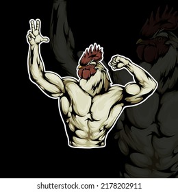 muscular rooster vector. can be used as a logo, icon, mascot, t-shirt design