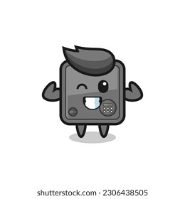 el personaje de la caja fuerte muscular está posando mostrando sus músculos, diseño de estilo lindo para camiseta, pegatina, elemento logo
