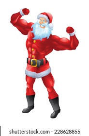 Muscular santa claus posing biceps
